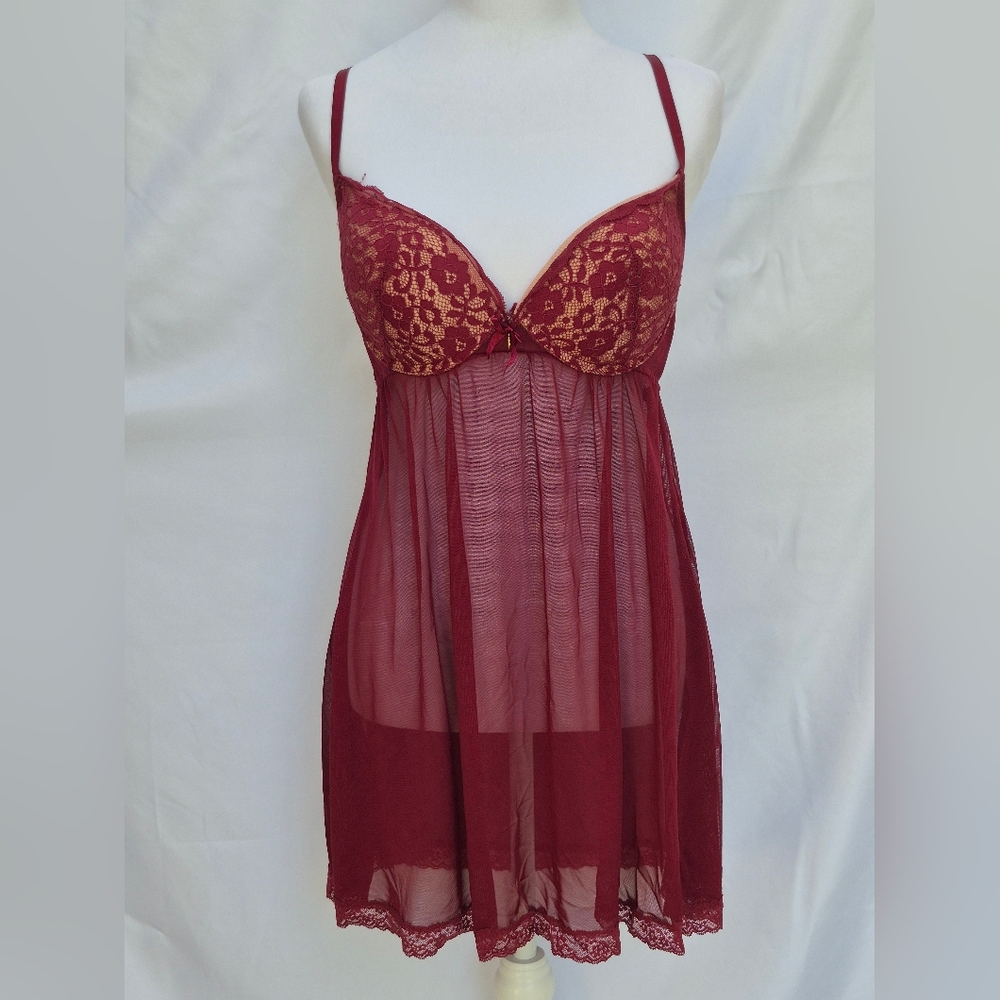 Daysi Fuentes Lingerie Collection Lace Babydoll Nightdress Burgundy Size Xl